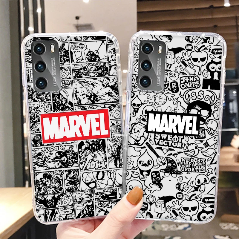 

Avengers Marvel Logo Comics Phone Case For Huawei P50 P40 P30 P20 Lite Mate 50 Nova 10 Y90 Y61 Y70 Plus 9 Pro 5T Transparent