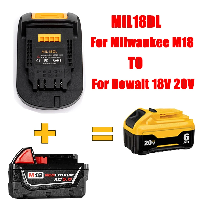 

MIL18DL Battery Adapter Converter for Milwaukee M18 18V Li-ion Battery Convert to For Dewalt 18V 20V Li-ion Battery Power Tools