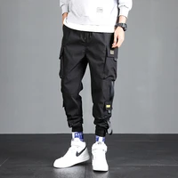 harajuku ribbons harem joggers men cargo pants fashion drawstring trousers streetwear hip hop casual pockets track pants