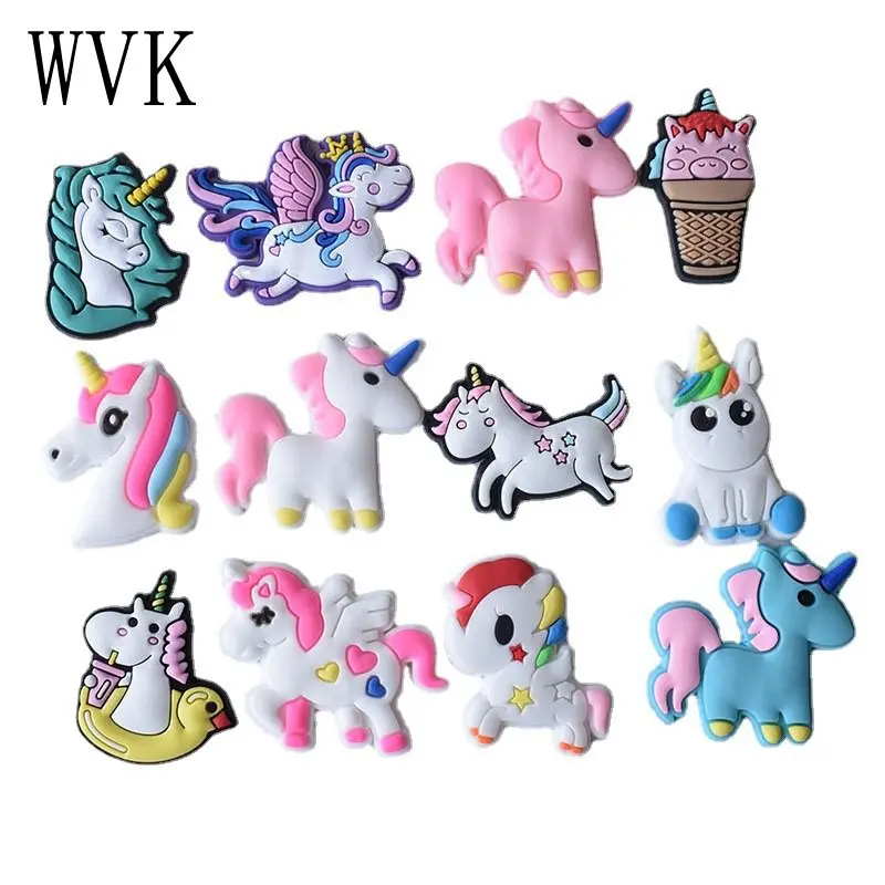 

1Pcs Unicorn Cartoon Croc Charms PVC Shoe Decoration Adult Kids Pony Pauli Shoe Charms Diy jibz Cros Accessories Free shipping