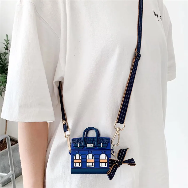 

For AirPod 1 2 Cute Cartoon House Design Bag Handbag Soft Silicone Cases For Airpods Pro Case Cover Funda Keychain