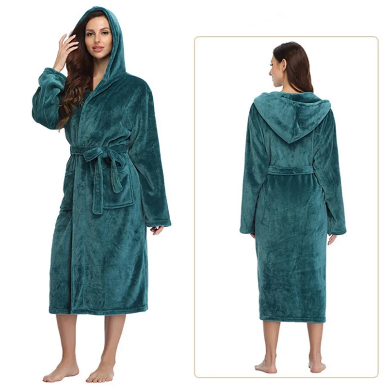 Men Casual Kimono Bathrobe Autumn Winter Flannel Long Robe Thick Warm Sleepwear Plus Size Nightgown Male Loose Home Wear