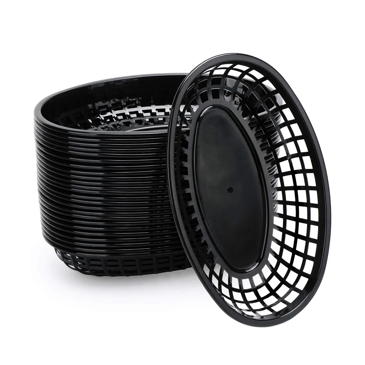 

24Pcs Plastic Basket Serving Tray French Fries Basket Oval Fast Food Tray Restaurant Bar Fries Food Service Tray Black
