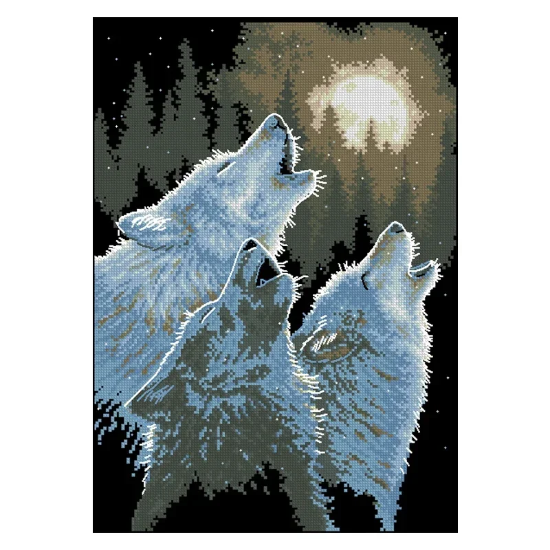 Amishop высококачественный набор для вышивки крестом на холсте волк гов луне дикий