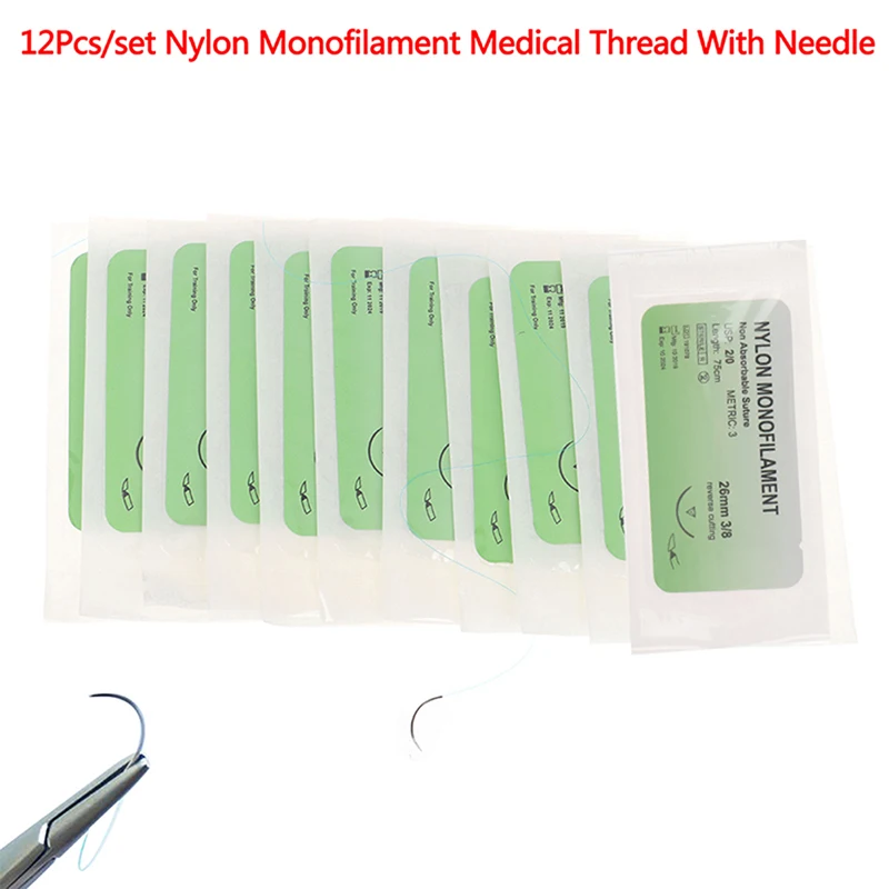 

12Pcs Polypropylene Monofilament Medical Thread Needle Surgical Suture Training thread suture practice kit