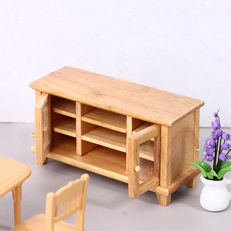 

1:12 Dollhouse Mini Double Door Locker Cupboard Cabinet Closet Ceramic Plates Dining Room Table And Chairs Furniture Kitchen Toy