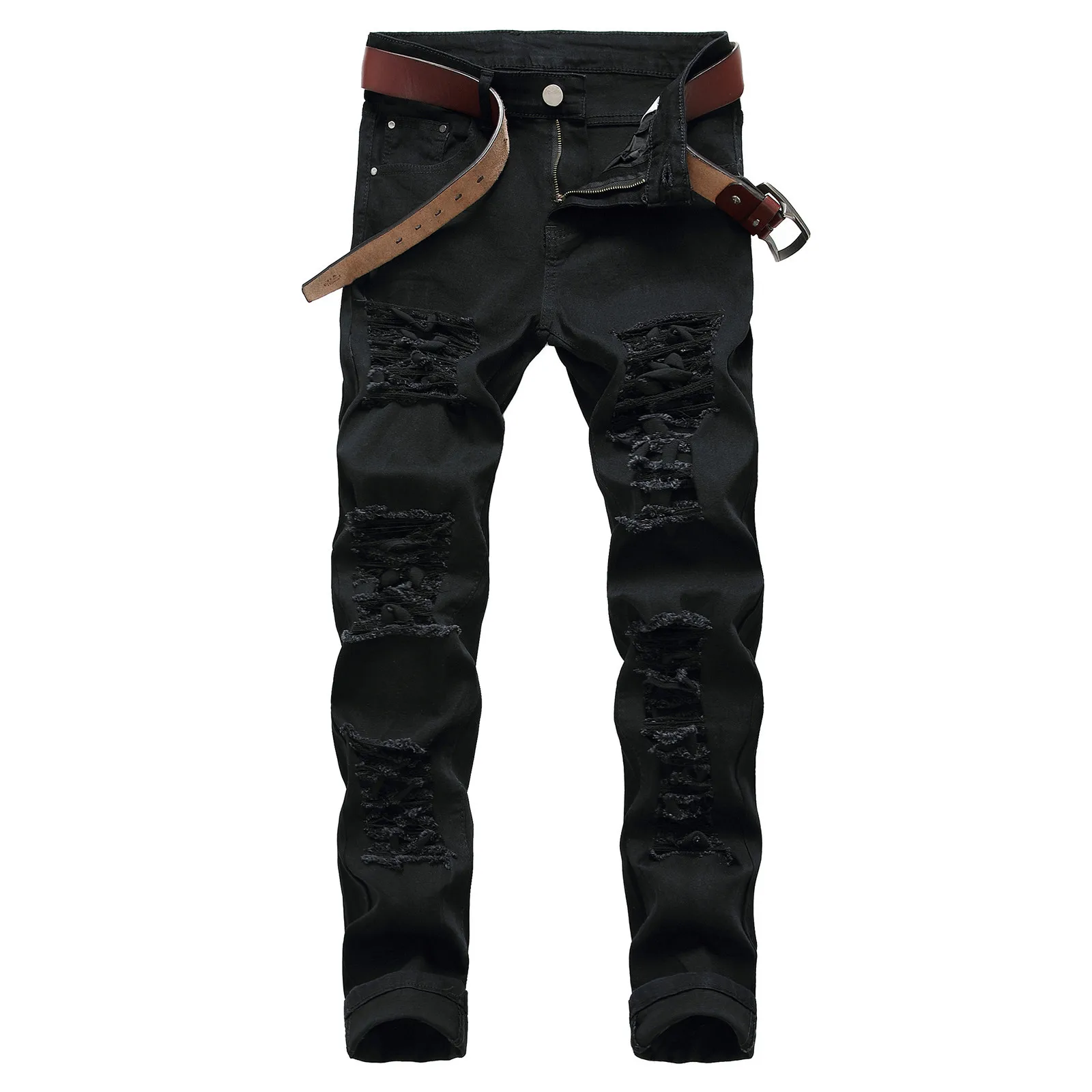 

Men's White Hip Hop Jeans Fashion Ripped Skinny Men Denim Trousers Slim Fit Stretch Distressed Zip Men Jean Pants High Quality