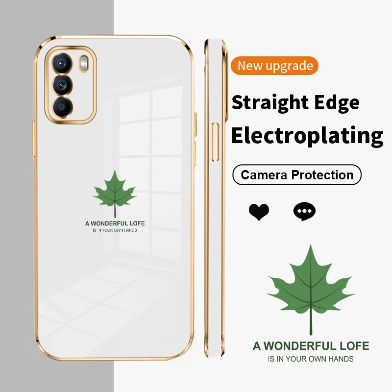 

Maple Leaves Square Electroplating Phone Case for OPPO Reno6 Z Reno 7 Z 8 F21 Pro Find X5 Lite A96 China Oneplus Nord N20 5G