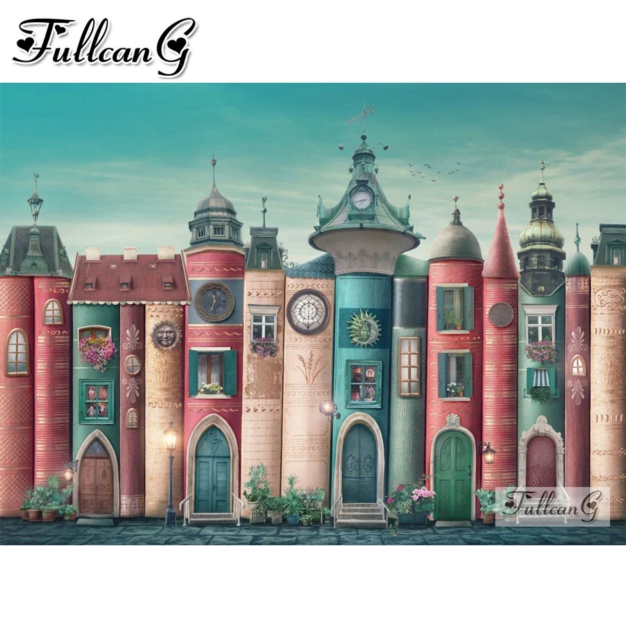 

Magic Books Country Diamond Painting Cross Stitch fantasy castle house Diy 5D Full Mosaic Embroidery Pictures wall decor AA3651