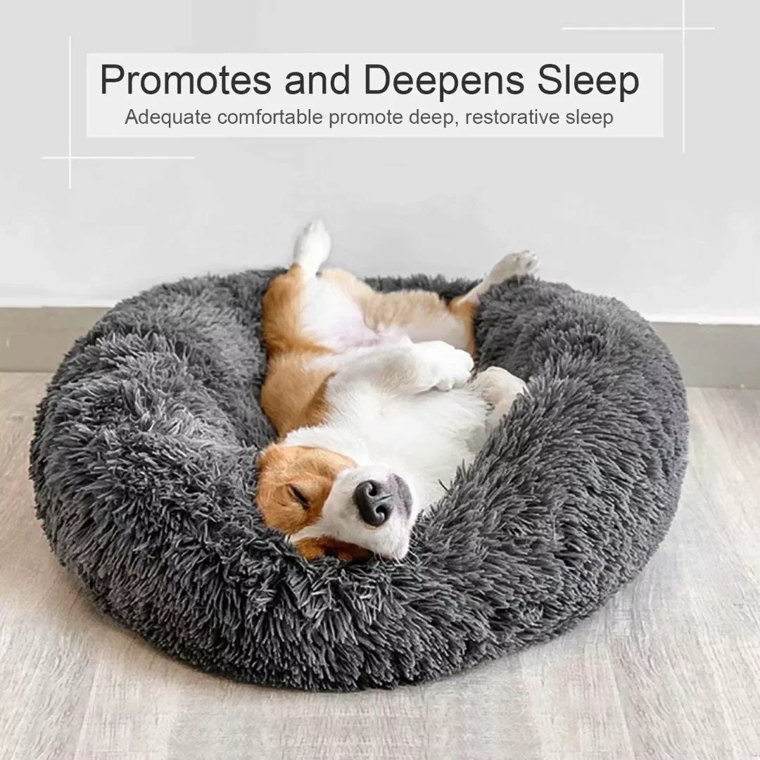 

2023 Donut Dog Bed Warm Soft Long Plush Pet bed For Samll Large Dog House Cat Calming Beds Washable Winter Kennel Sofa Cushion M