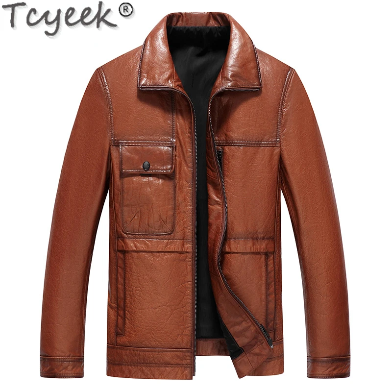 

Tcyeek Genuine Leather Jacket Men Clothing Oil Wax Cowhide Men's Coat 6XL Business Casual Male Slim Leather Jacket Chaquetas Lq