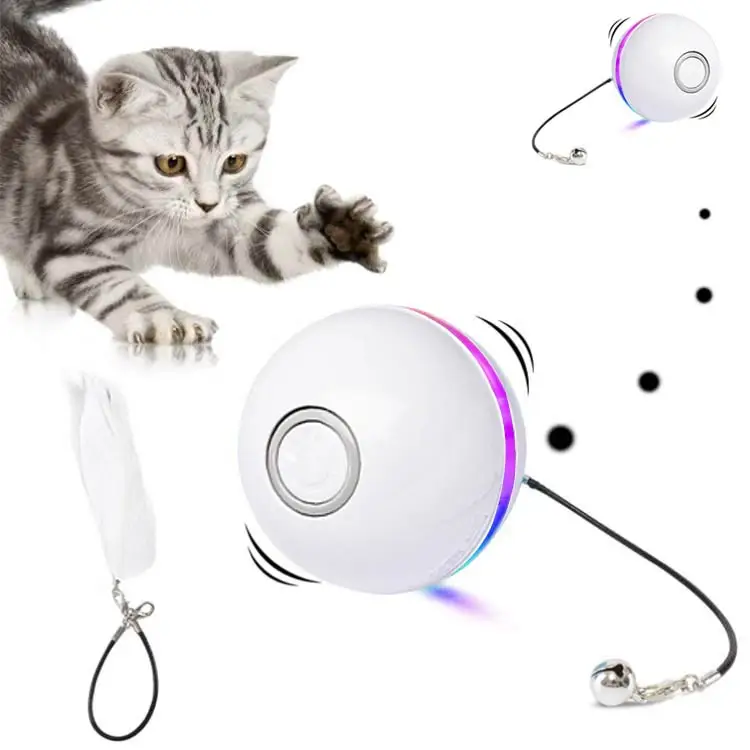 

Automatic Electric Cat Toy Ball Automatic Rolling Ball Kitten Toys For Indoor Cats USB Motion Activated Cat Toy LED Light 360
