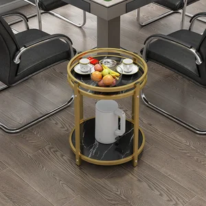 Light Luxury Fashion Kitchen cart Round Double Rolling trolley storage  Bold Steel Tube storage cart Strong Durable service cart