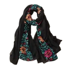 Женский винтажный шарф с вышивкой, элегантный хлопковый хиджаб из пашмины с цветочным принтом, бандана, женский шарф, зимний шарф