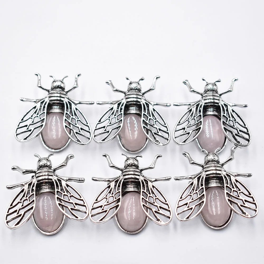 6 шт./партия броши с натуральным камнем аметистом розовым кварцем