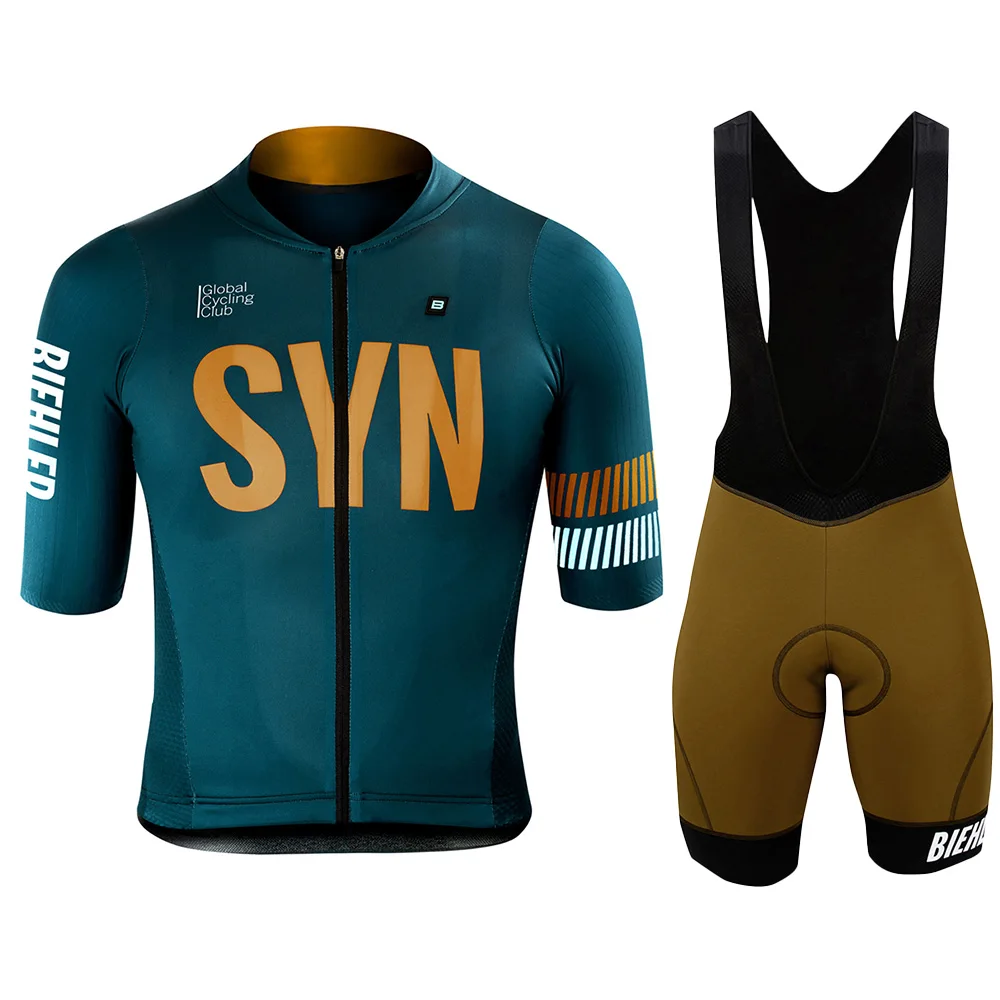 

BIEHLER мужской летний велосипедный костюм из Джерси, велосипедная одежда, быстросохнущая одежда для велоспорта, комплект одежды для велоспорта, шорты, нагрудник с гелевыми подушечками