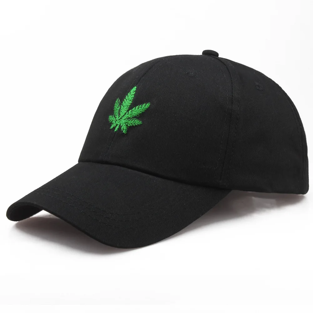 

Embroidered Leaf Baseball Cap Black and Green Hemp Leaf Hat Visors