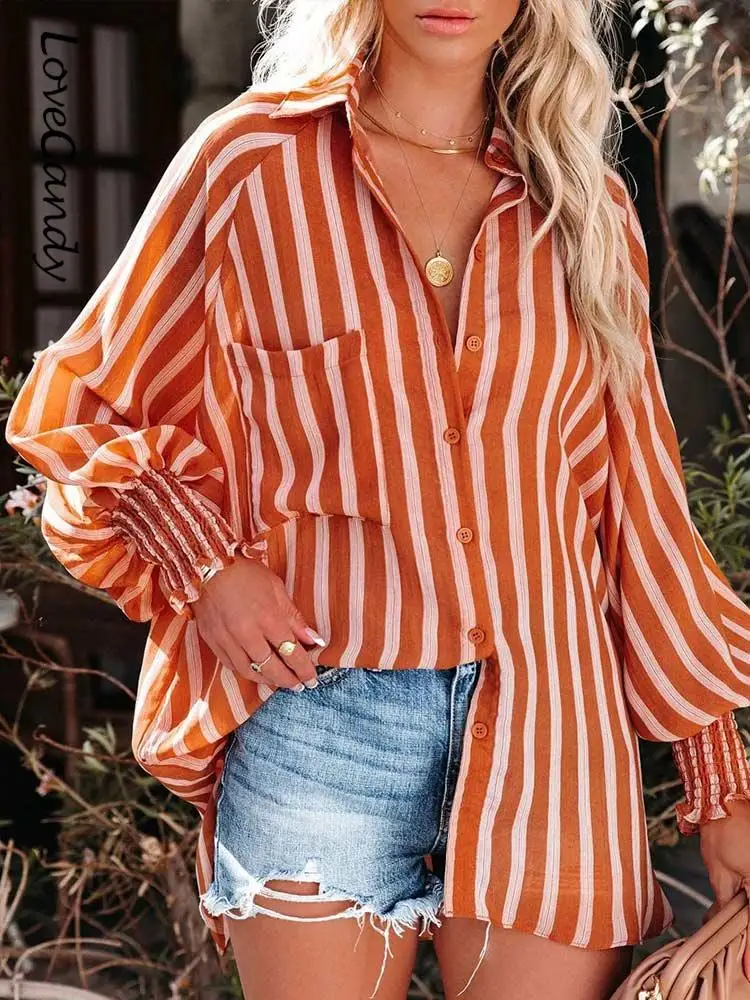 

Women Stripes See Through Button Casual Shirts Sexy Polo Neck Sleeveless Tops Summer Beach Vacation Fashion Mid Length Blouse