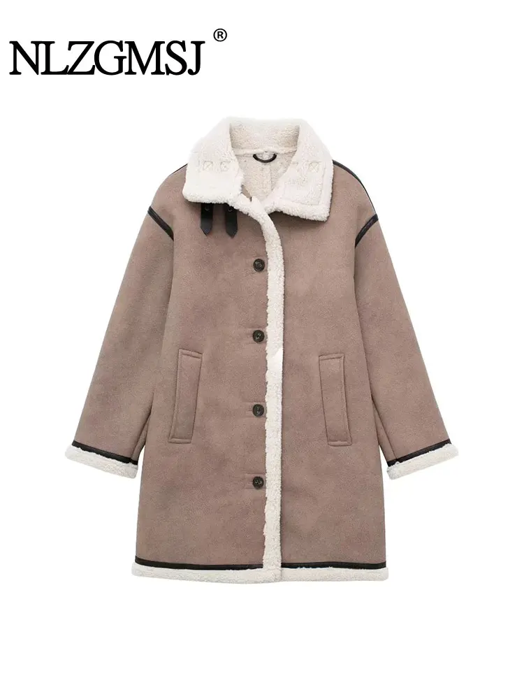 

Женское двухстороннее пальто с карманами, однобортное винтажное повседневное пальто свободного покроя, зима 2023