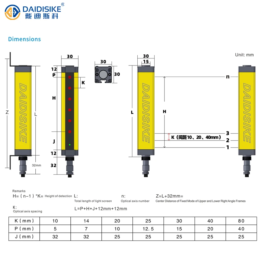 

China DAIDISIKE intelligent grating infrared beam sensitivity is high, protect the palm and body, safe light curtain sensor, npn