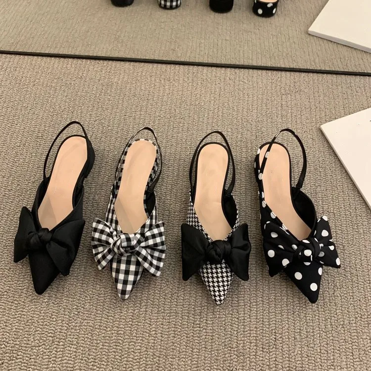 

Fashion Women Shoes Bow Polka Dot Pointed Toe Stiletto Sandals Luxury Sandals Women Designers Elegant Party Sandals 2023