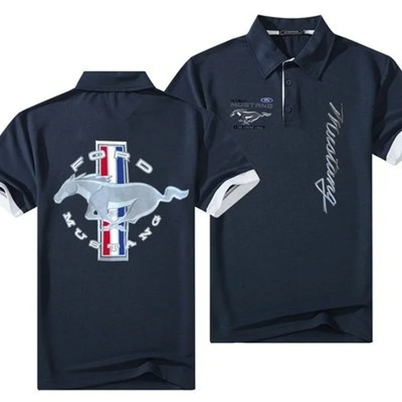 

Ford Mustang Logo Summer New Men Lapel Polo Fashion Cotton T-Shirts Casual Breathable Short Sleeve 5 Colors