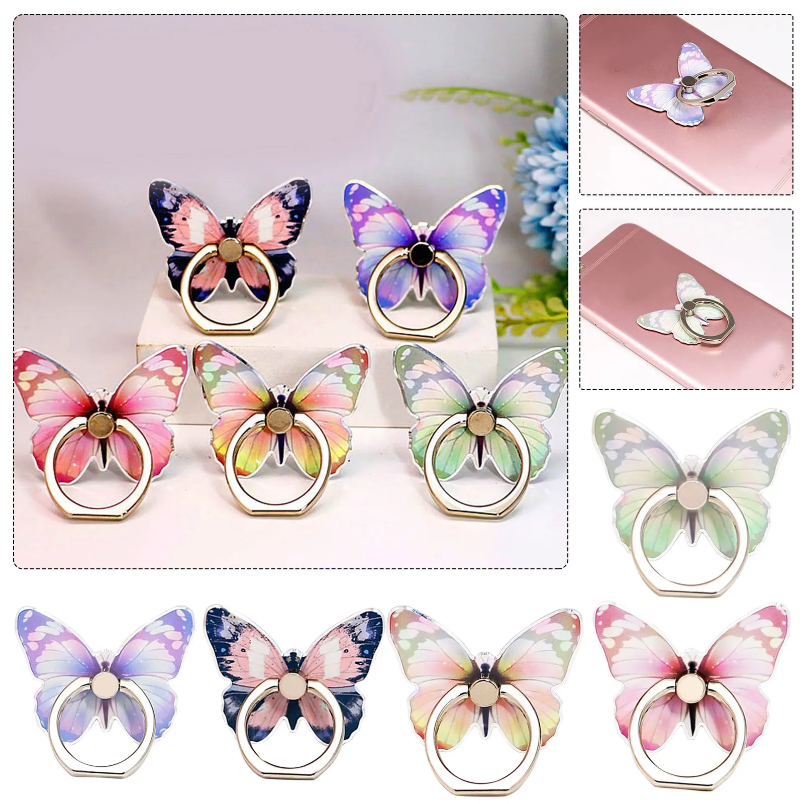 

Butterfly Finger Ring Holder Mobile Phone Beautiful Bracket 360°Rotation Phone Ring Holder Stand Ring Hand Grip With Knob Loop