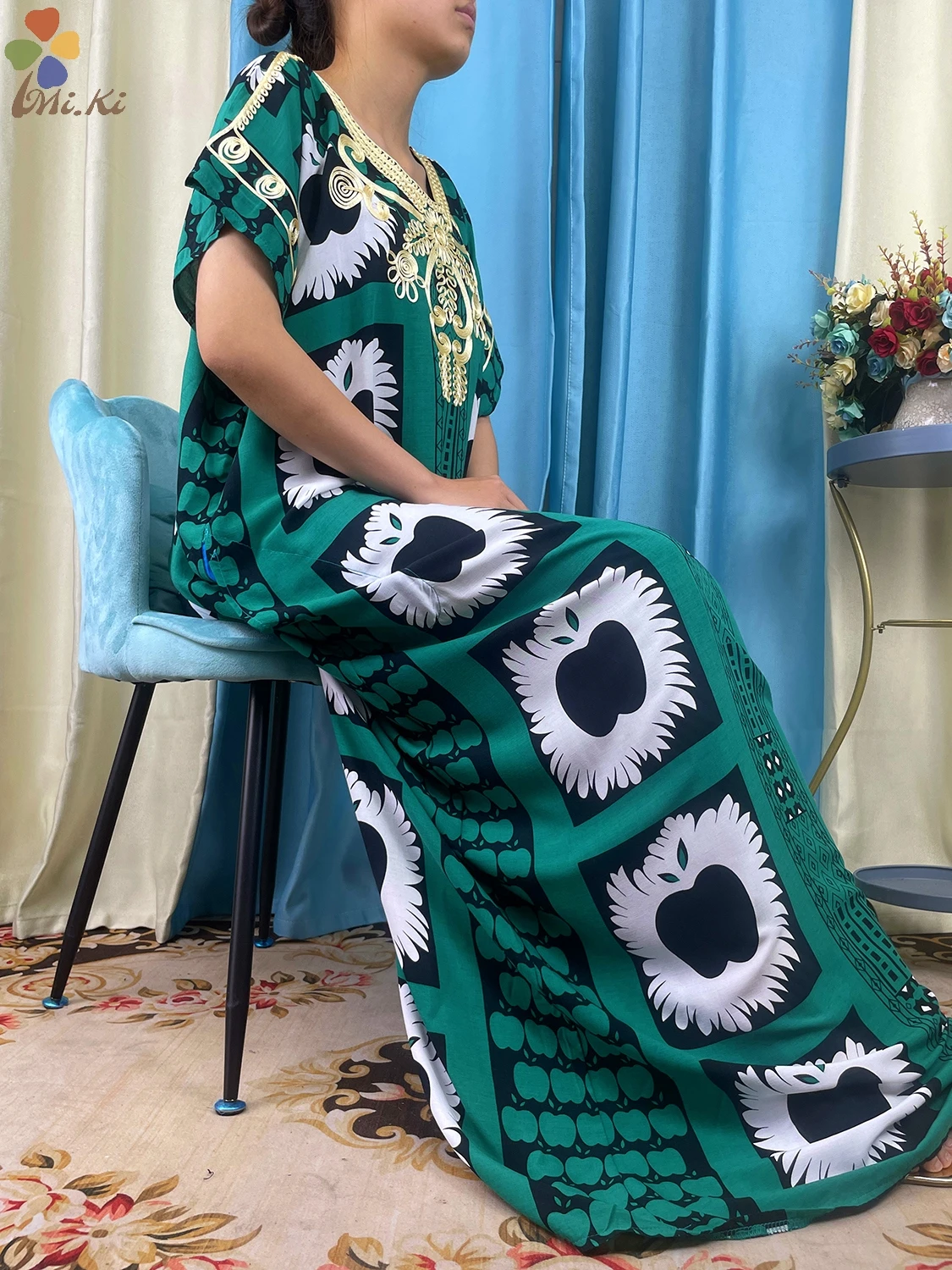 Muslim Clothing 2023 New African Dress Solid Color Printed Cotton Clothing Women Summer Short Sleeved Clothing Islamic Clothing