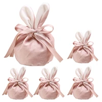 5pcs velvet easter bags cute bunny gift packing bags with drawstring rabbit chocolate candy bags wedding birthday party decor