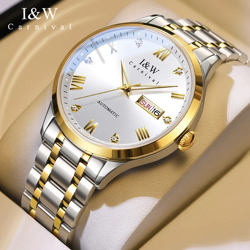 

I&W New Mechanical Watches for Men Sapphire Glass Calendar Week SEIKO Movement Automatic Watch Men Waterproof Relogio Masculino