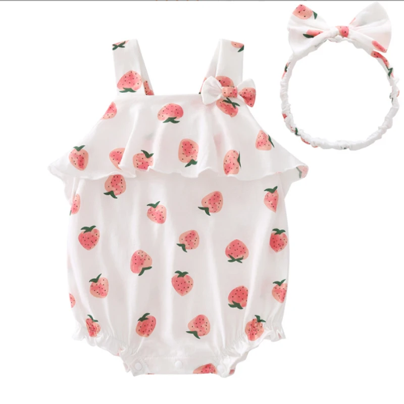 

Комплекты одежды для маленьких детей; Комбинезон с принтом клубники и лямками для новорожденных и маленьких девочек; Пляжный костюм; Повязк...