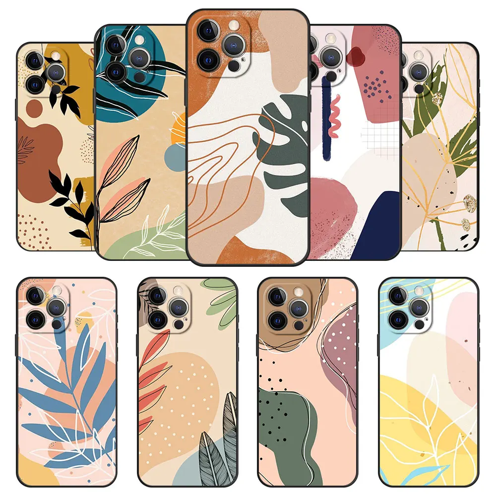 

Watercolor Paint Flower Leaf Soft Celular Case for Apple iPhone XR XS 7 SE 8 Plus 11 12 13 Pro Max 6plus 6 7plus Protection