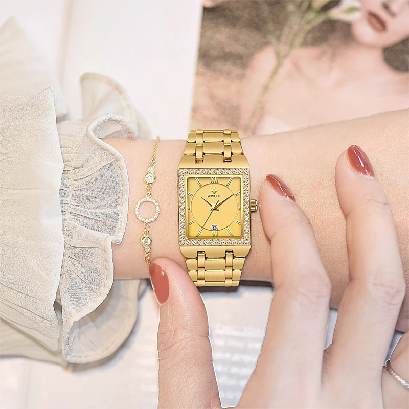 WWOOR Fashion Quartz Watch Female Luxury Elegant Clock Waterproof Steel Band Creative Diamond Women Watches Montre Femme Ladies