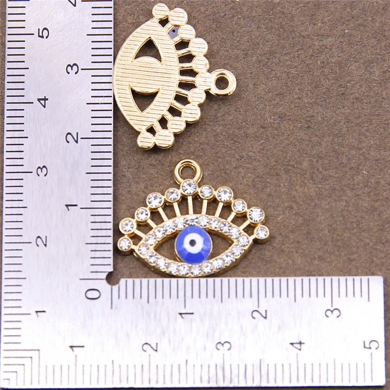 6 штук 22 * 17 мм Значок из цинкового сплава с красным эмалевым глазом и вставками страз Роскошный синий Ожерелье, серьги, браслет из ювелирных изделий DIY Handmade.
