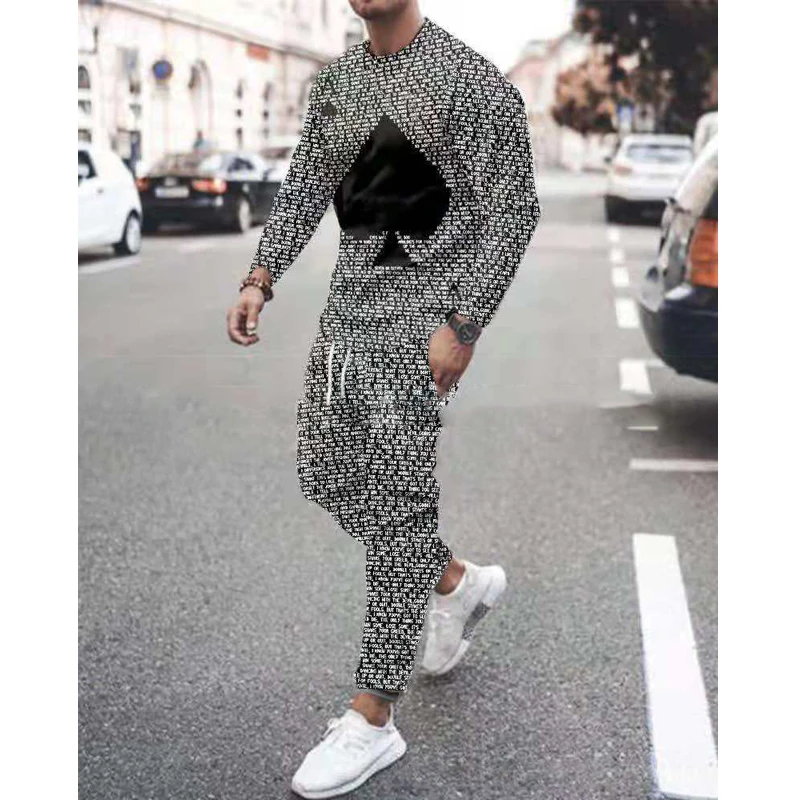 3D Print Men's Suits Oversized T Shirt Long Sleeve Sportswear Outfits Fashion Tracksuit Trousers Sets Spring Autumn Male Clothes