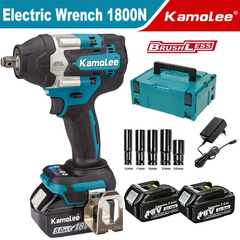 

Kamolee 1800N.M Electric Torque Impact Wrench Brushless Cordless DTW700 Power Tools 1/2 Inch for Makita 18V Battery .