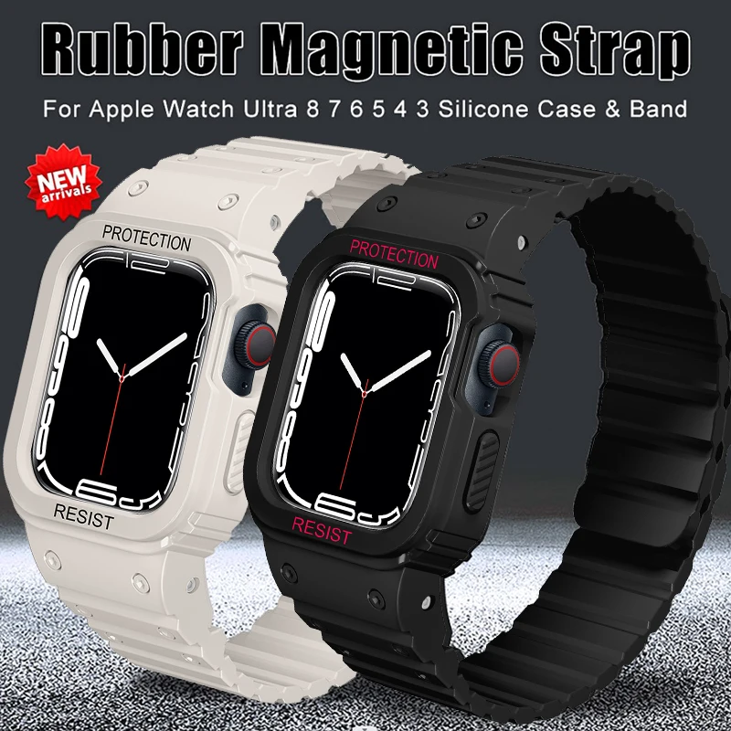 Mod Kit Case Rubber Strap For Apple Watch Ultra 8 7 6 SE 5 Silicone Armor Cover Magnetic Band Bracelet 49mm 45mm 44mm 41mm 40mm