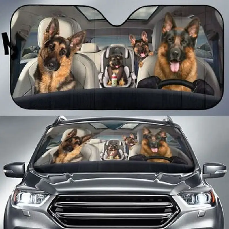 

Немецкая овчарская семья дневной свет авто солнцезащитный козырек ветровое стекло, индивидуальные животные, персонализированные подарки