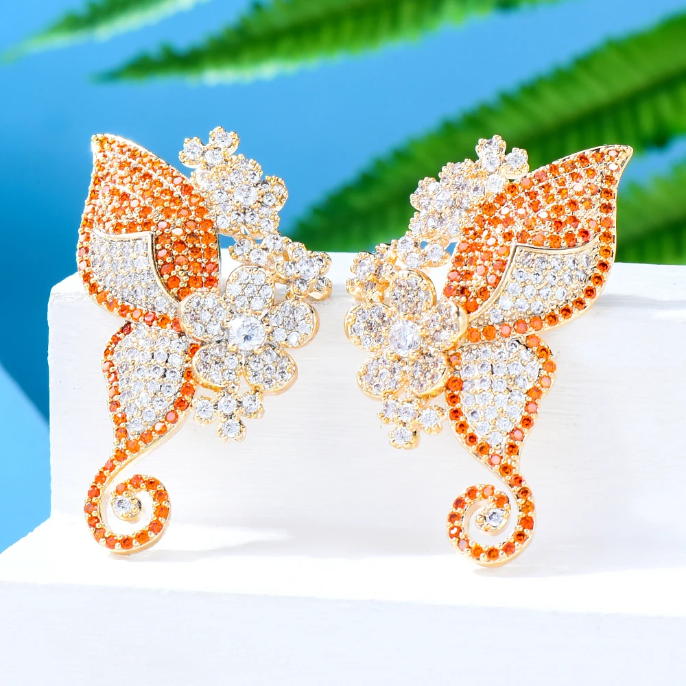 

GODKI Luxury Butterfly Flowers Stud Earrings For Women Wedding Cubic Zircon CZ Bridal Earrings Bohemia Hot Mom Gift Trendy New