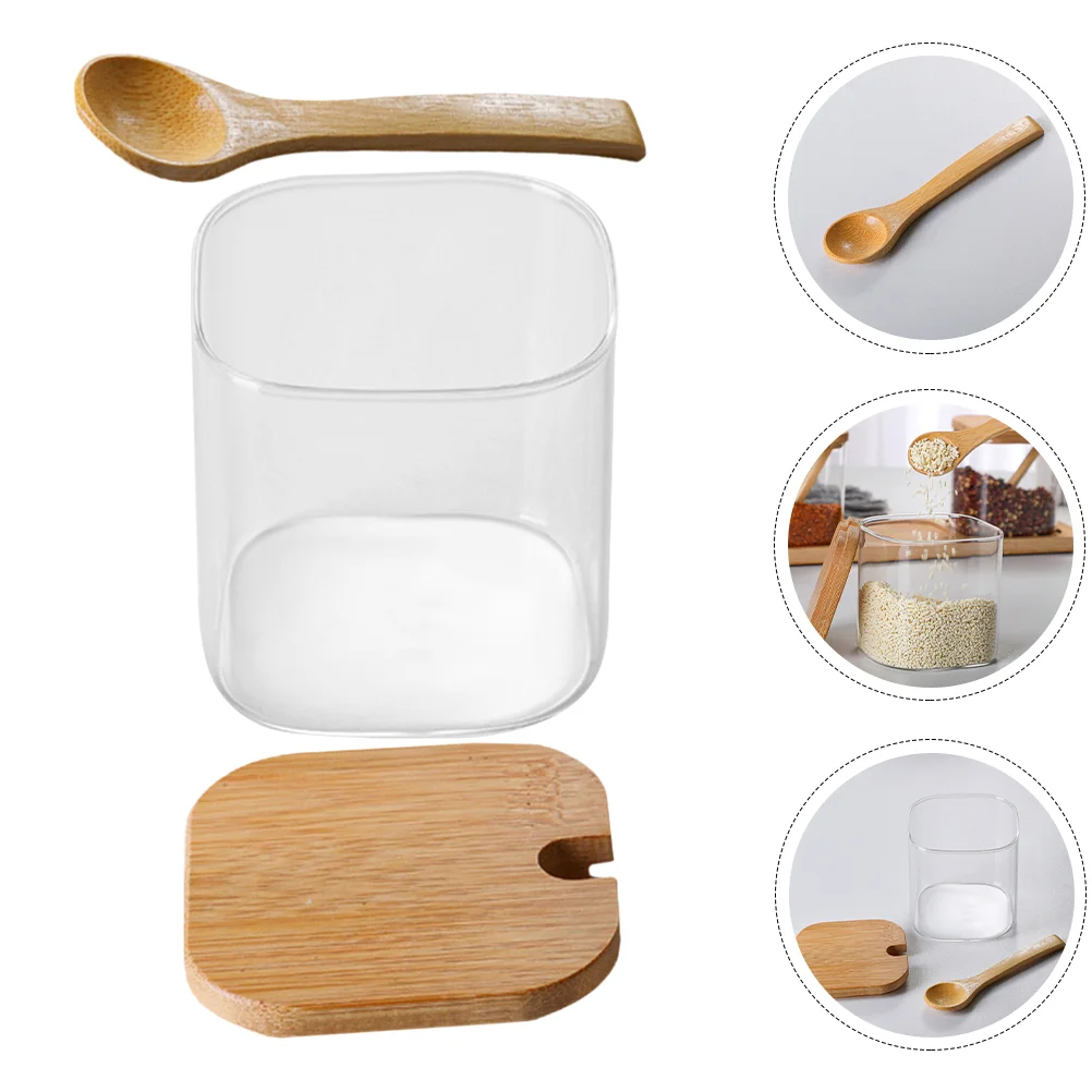 

Glass Seasoning Jar Kitchen Condiment Jar Salt Container with Lid Spoon