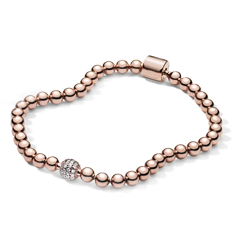 

Comfortable Original Silver 925 Rose Beads And Pave Bracelet For Women DIY Jewelry Everyday Style