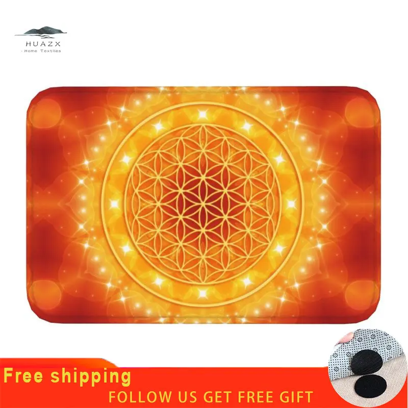 

Metatron's Cube With Merkabah And Flower Of Life Front Door Mat Anti-Slip Waterproof Indoor Doormat Kitchen Bedroom Rug Carpet