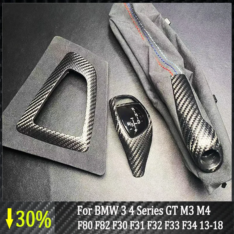 

Для BMW 3 4 серии GT M3 M4 F80 F82 F30 F31 F32 F33 F34 13-18 сменная ручка переключения передач из углеродного волокна ручной тормоз Алькантара