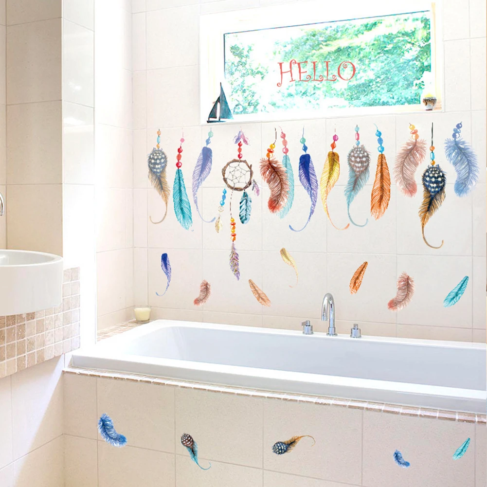 

Цветные настенные Стикеры с перьями, винтажный Декор для дома и офиса, съемная виниловая художественная наклейка для детской, спальни, дома...