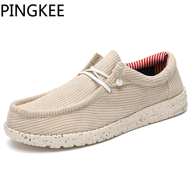 

PINGKEE Stretch Fabric Upper Slip-On Elastic Laces Sneaker Geometric Stripes Detachable Mens Moccasins Driving Loafers Shoes