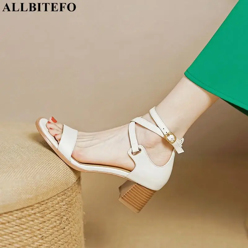 

Size 34-40 Thick Heel Ankle Strap Comfortable Genuine Leather Peep Toe Sandals Women Sandals Summer Fashion Women Heels Shoes