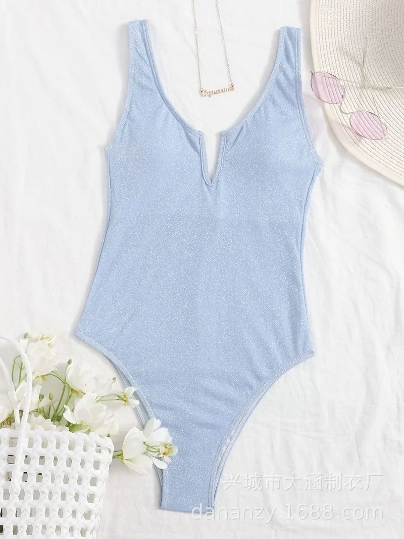 

New Style Bikini Flashing European and American Sexy Swimwear Small Chest Solid Color One-piece Swimsuit Bikini2078