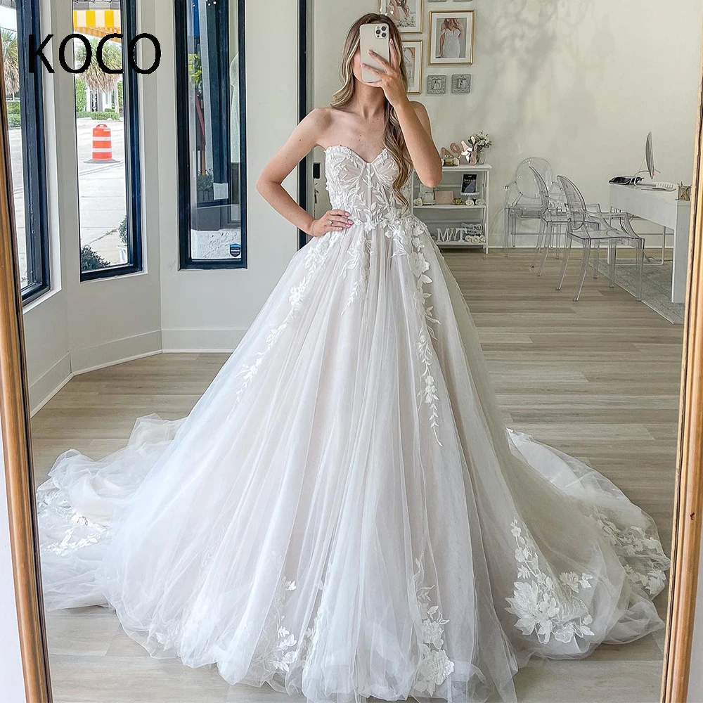 

MACDOUGAL Princess A-line Wedding Dress Court Train Sweetheart Appliques Bridal Gowns robe de mariée Custom Made For Women