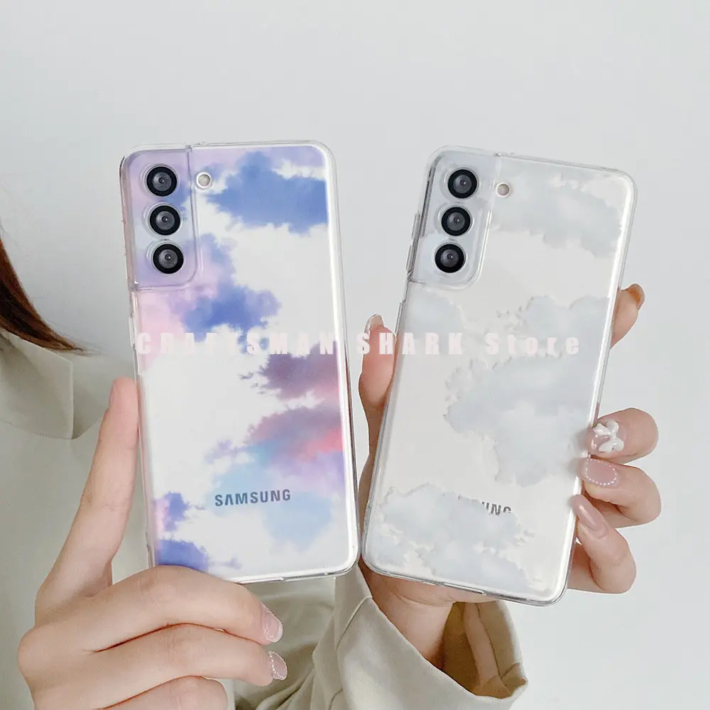 

Cute Color White Cloud Phone Case For Samsung GalaxyS20 S21 S8 S9 Note10 Note20 A71 4G A51 5G A32 Transparent Silicone Case