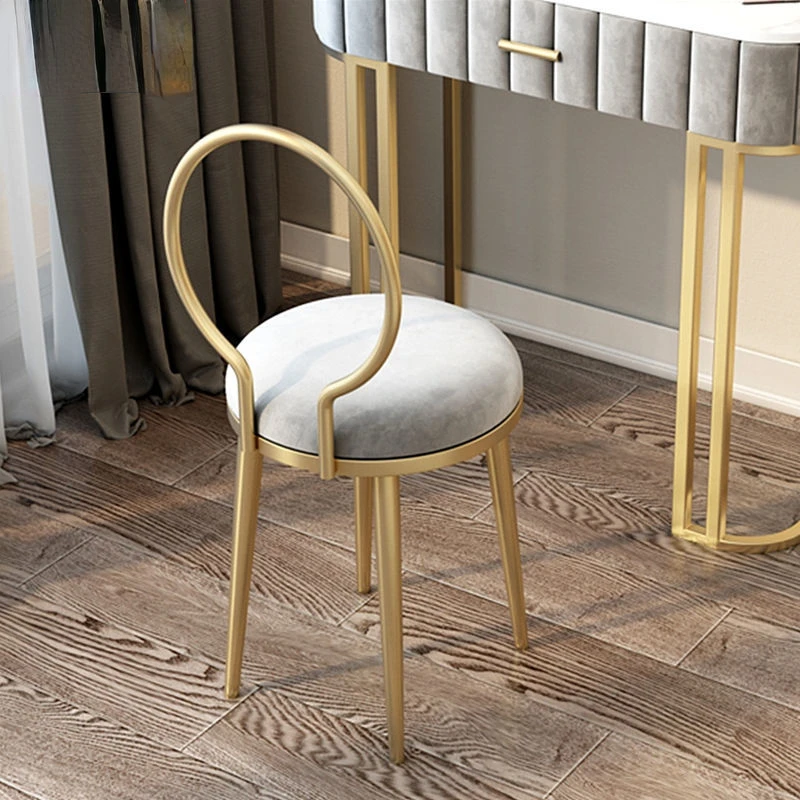 

Modern Luxury Makeup Vanity Chairs Nordic Style Metal Soft Seat Stool Home Furniture Pink Chair Simple Iron Art Dining Chair ins
